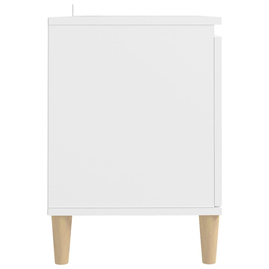 Comodino con Gambe in Legno-Tavolino da notte Massello Bianco 103,5x30x50 cm