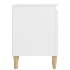 Comodino con Gambe in Legno-Tavolino da notte Massello Bianco 103,5x30x50 cm