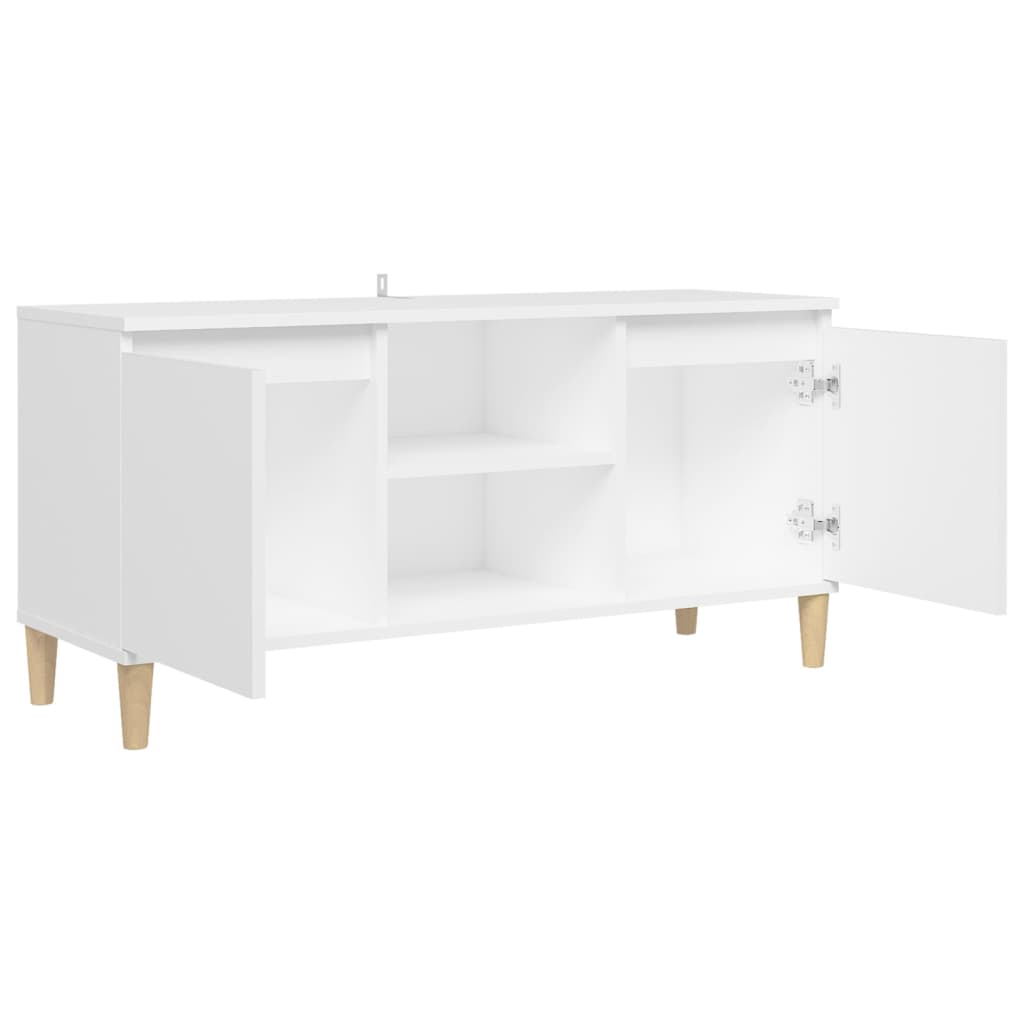 Comodino con Gambe in Legno-Tavolino da notte Massello Bianco 103,5x30x50 cm