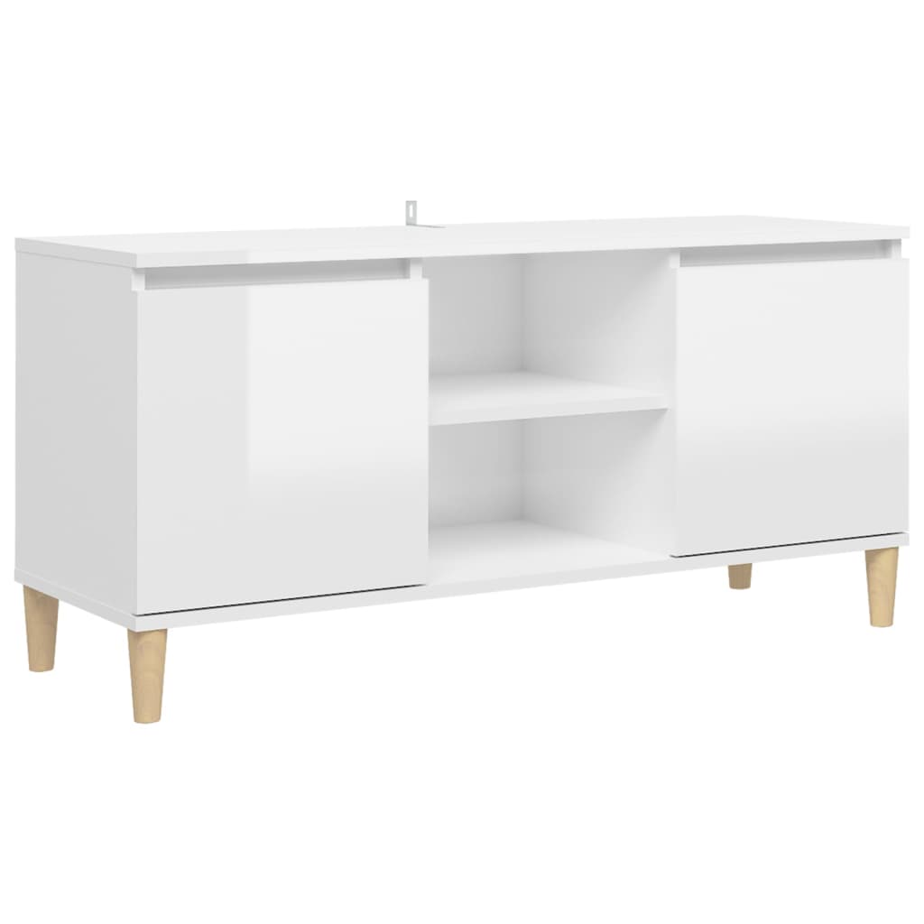 Mobile TV con Gambe-Credenza TV-Console TV Legno Massello Bianco Lucido 103,5x35x50 cm