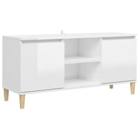 Mobile TV con Gambe-Credenza TV-Console TV Legno Massello Bianco Lucido 103,5x35x50 cm