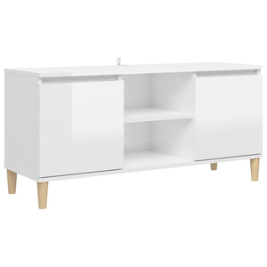 Mobile TV con Gambe-Credenza TV-Console TV Legno Massello Bianco Lucido 103,5x35x50 cm