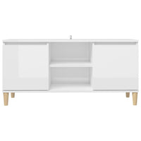 Mobile TV con Gambe-Credenza TV-Console TV Legno Massello Bianco Lucido 103,5x35x50 cm