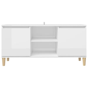 Mobile TV con Gambe-Credenza TV-Console TV Legno Massello Bianco Lucido 103,5x35x50 cm