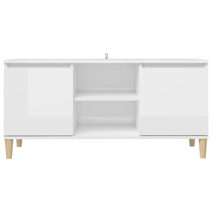 Mobile TV con Gambe-Credenza TV-Console TV Legno Massello Bianco Lucido 103,5x35x50 cm