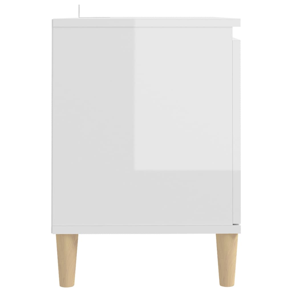 Mobile TV con Gambe-Credenza TV-Console TV Legno Massello Bianco Lucido 103,5x35x50 cm