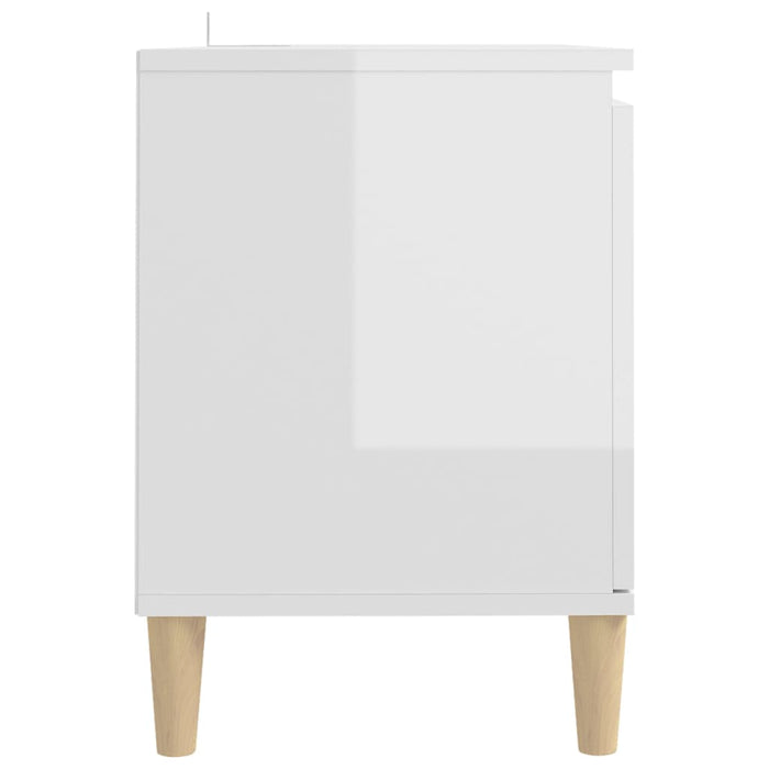 Mobile TV con Gambe-Credenza TV-Console TV Legno Massello Bianco Lucido 103,5x35x50 cm