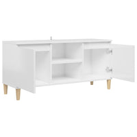Mobile TV con Gambe-Credenza TV-Console TV Legno Massello Bianco Lucido 103,5x35x50 cm