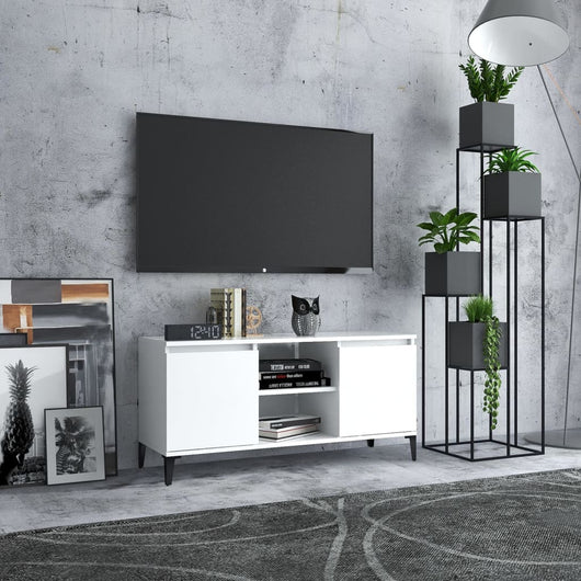Mobile TV con Gambe-Credenza TV-Console TV in Metallo Bianco 103,5x30x50 cm 762785