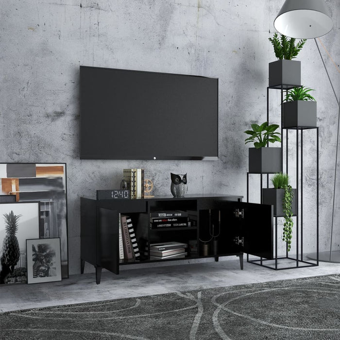 Mobile TV con Gambe-Credenza TV-Console TV in Metallo Nero 103,5x30x50 cm
