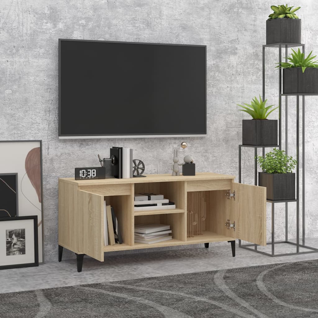 Mobile TV con Gambe-Credenza TV-Console TV in Metallo Rovere Sonoma 103,5x35x50 cm