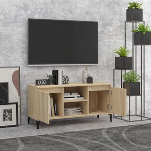 Mobile TV con Gambe-Credenza TV-Console TV in Metallo Rovere Sonoma 103,5x35x50 cm