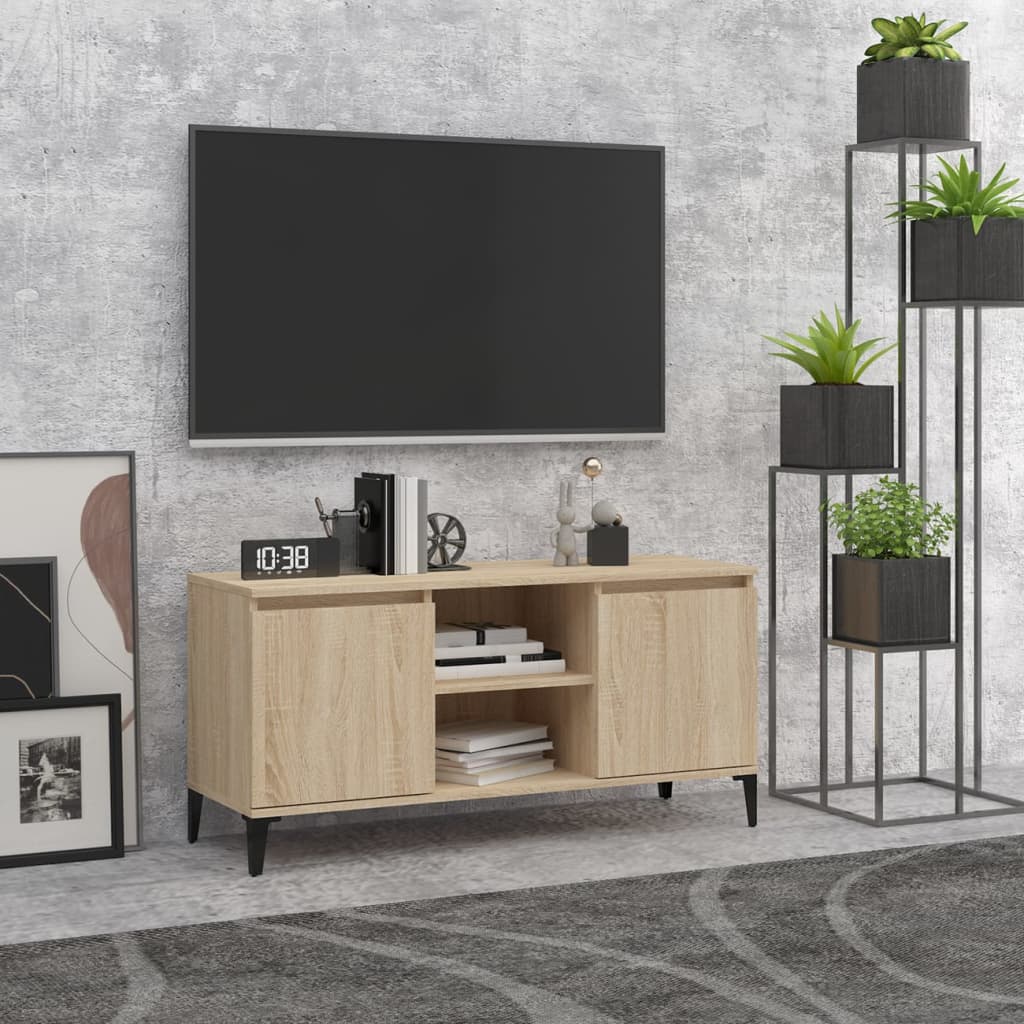 Mobile TV con Gambe-Credenza TV-Console TV in Metallo Rovere Sonoma 103,5x35x50 cm