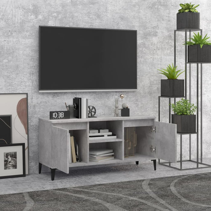 Mobile TV con Gambe in Metallo Grigio Cemento 103,5x35x50 cm 805972