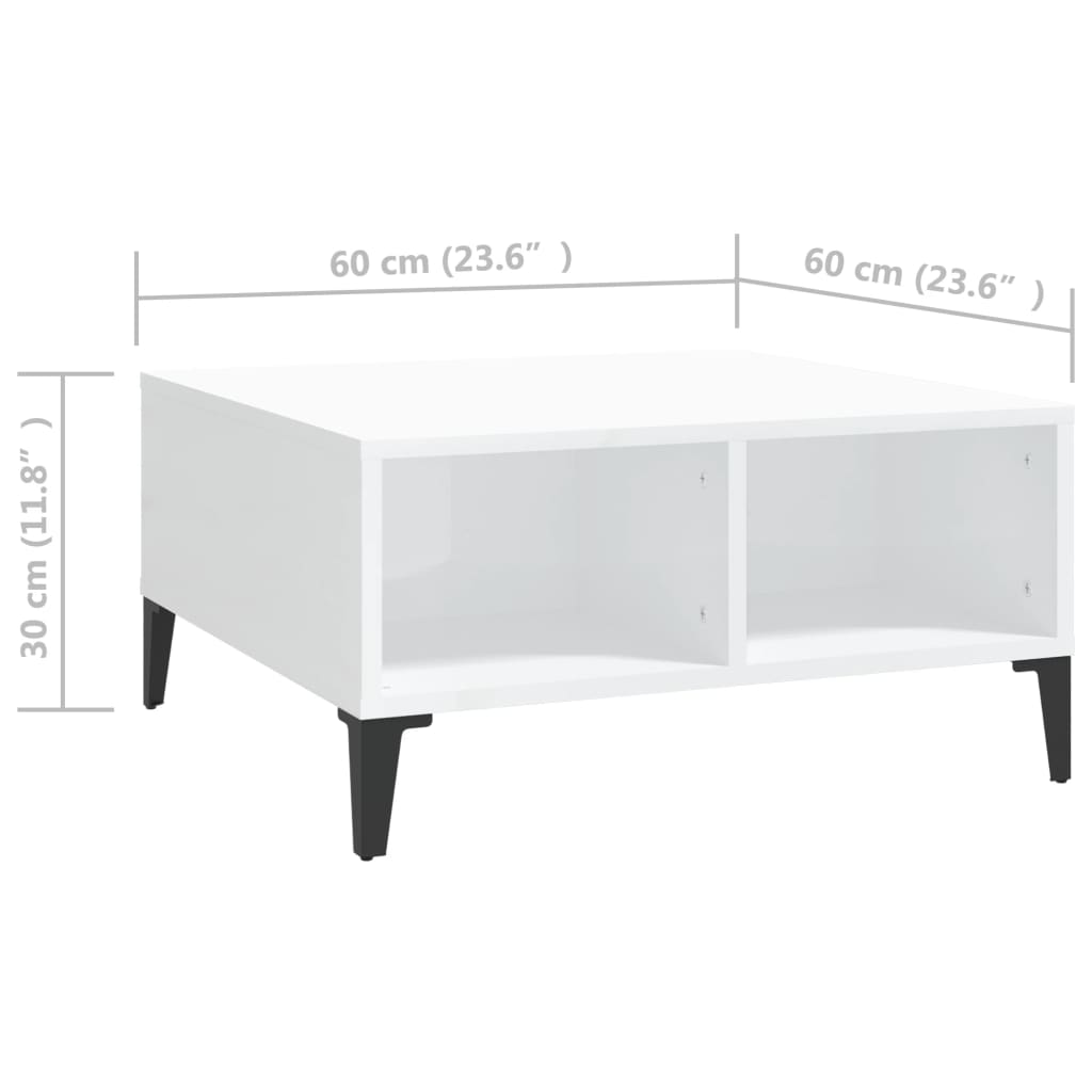 Tavolino da Salotto Bianco Lucido 60x60x30 cm Legno Multistrato 805992