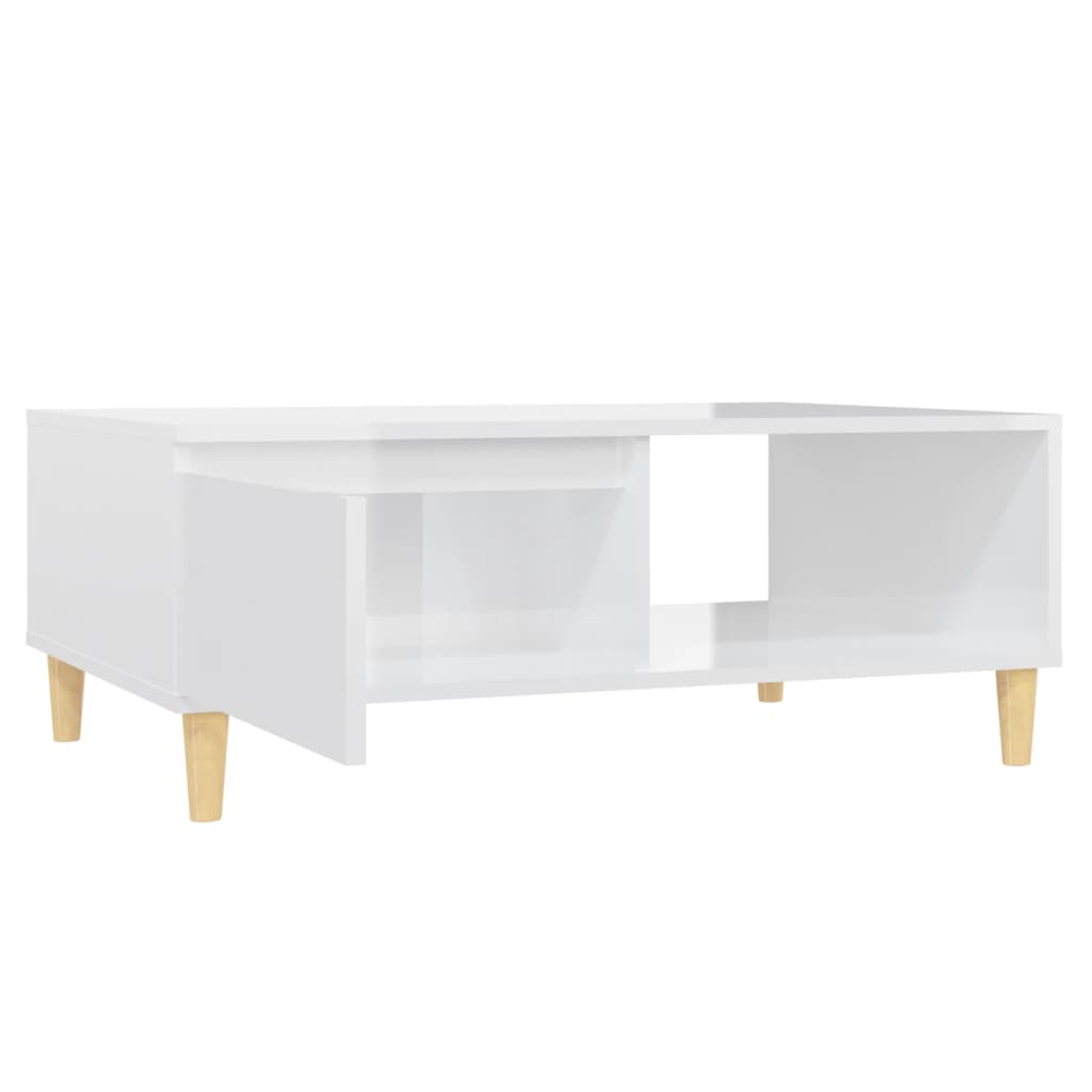 Tavolino Salotto Bianco Lucido 90x60x35 cm in Legno Multistrato 806001