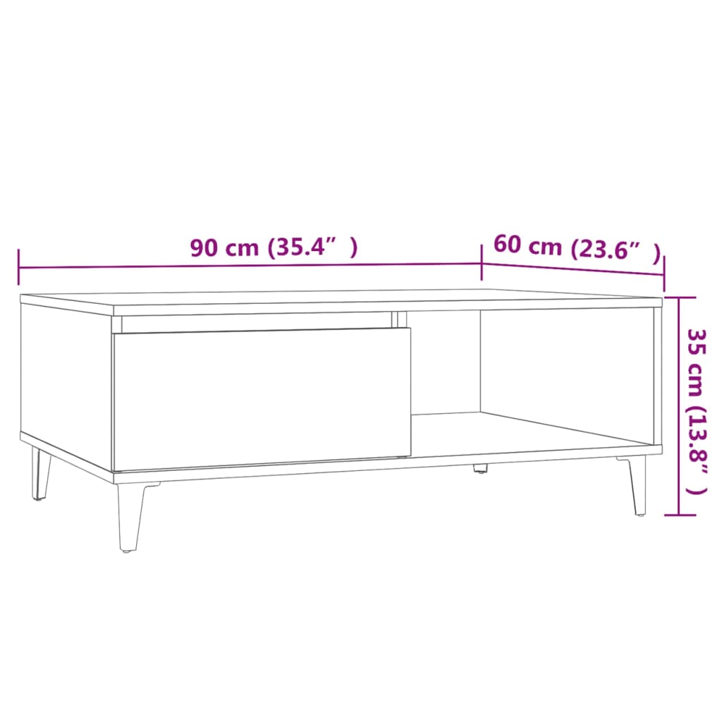 Tavolino da Salotto Rovere Sonoma 90x60x35 cm Legno Multistrato 806007