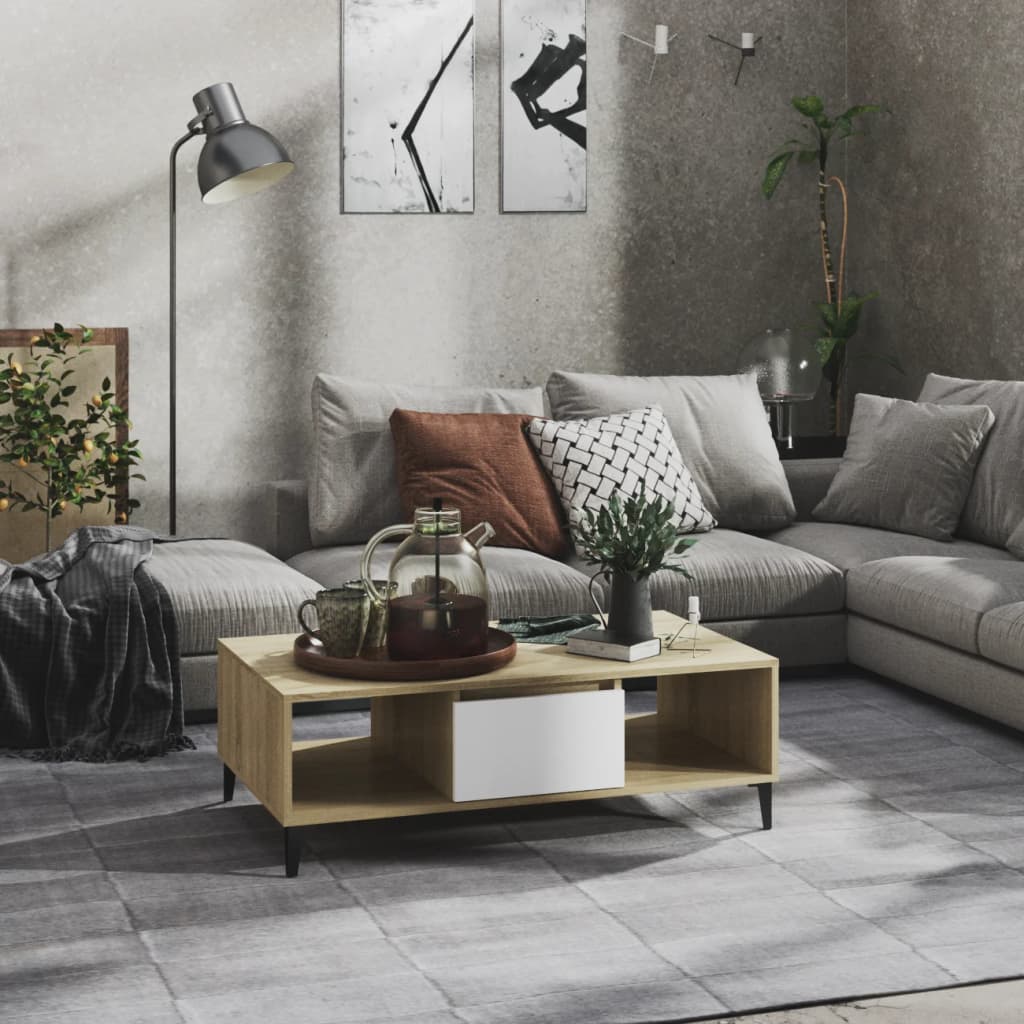 Tavolino Salotto Bianco Rovere Sonoma 103,5x60x35cm Multistrato 806027