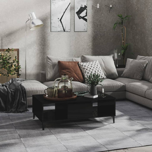 Tavolino da Salotto Nero Lucido 103,5x60x35cm Legno Multistrato 806029