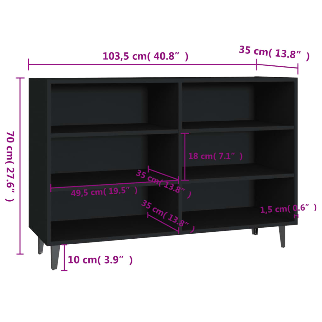 Credenza Nera 103,5x35x70 cm in Legno Multistrato 806041