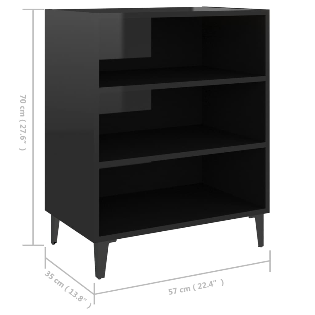 Credenza Nero Lucido 57x35x70 cm in Legno Multistrato 806065
