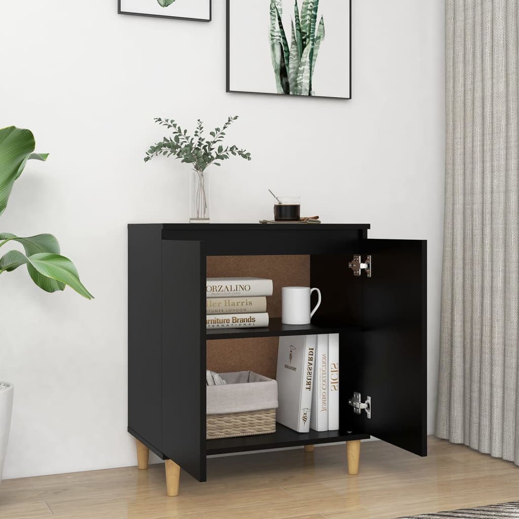 Credenza con Gambe in Legno Massello Nera 60x35x70cm Truciolato cod mxl 12593