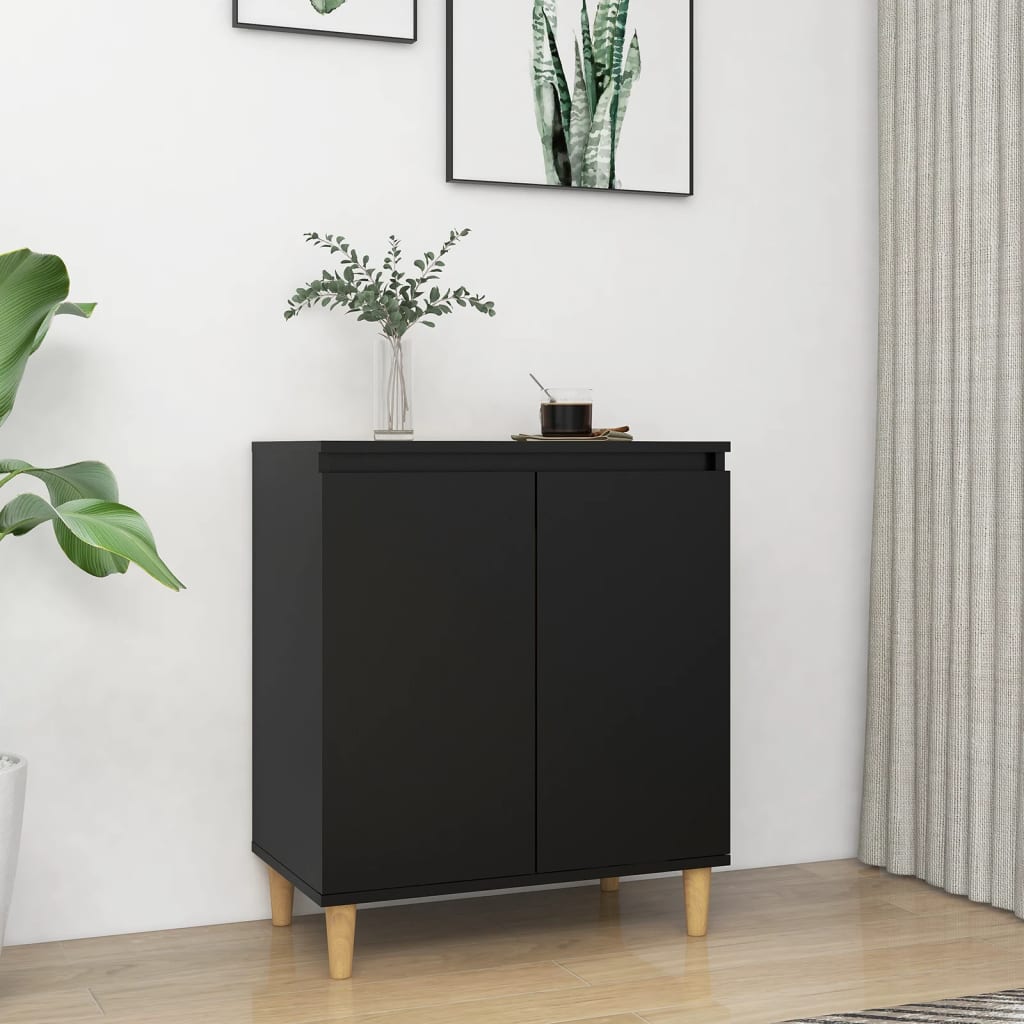 Credenza con Gambe Legno Massello Nera 60x35x70 cm Multistrato 806068