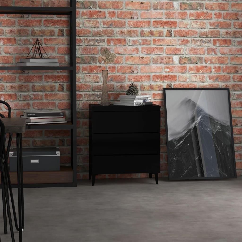Credenza Nero Lucido 60x35x69 cm in Legno Multistrato 806101