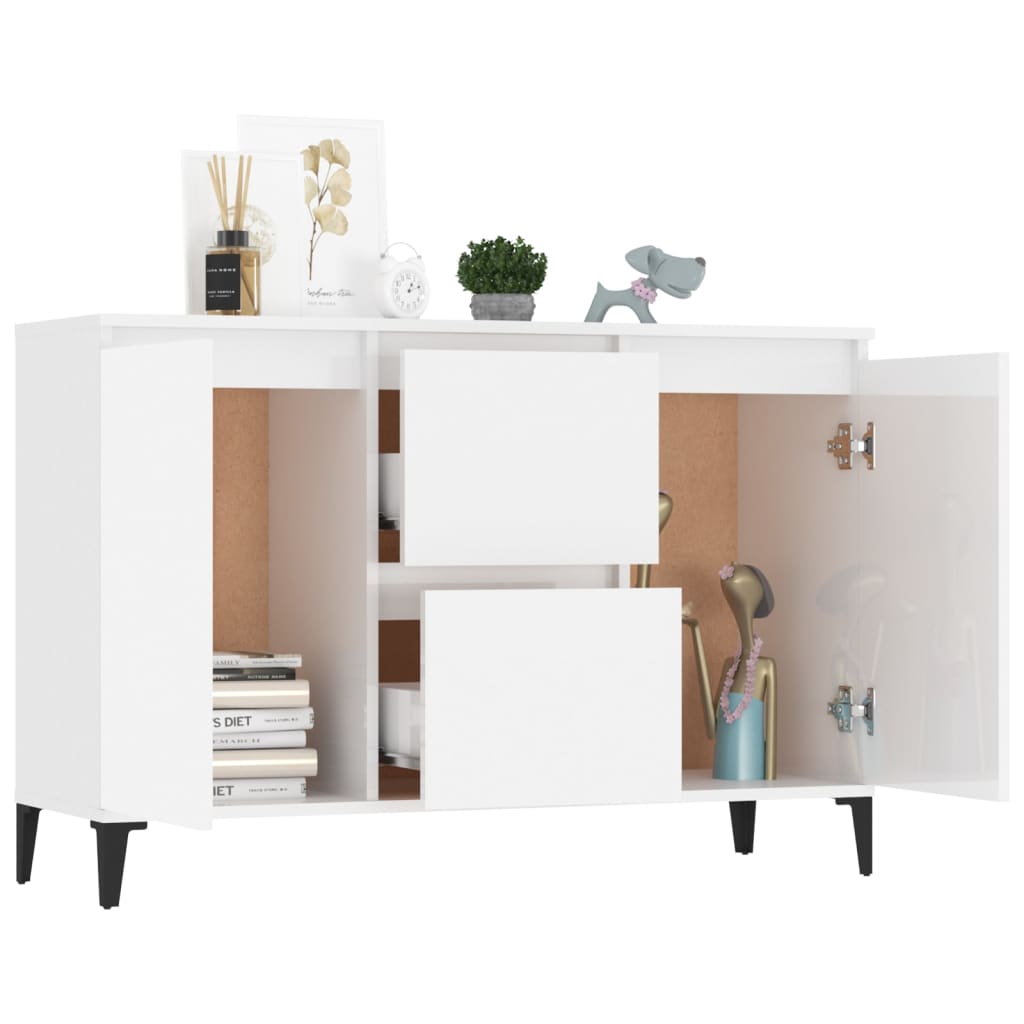 Credenza Bianco Lucido 102x35x70 cm in Legno Multistrato 806118