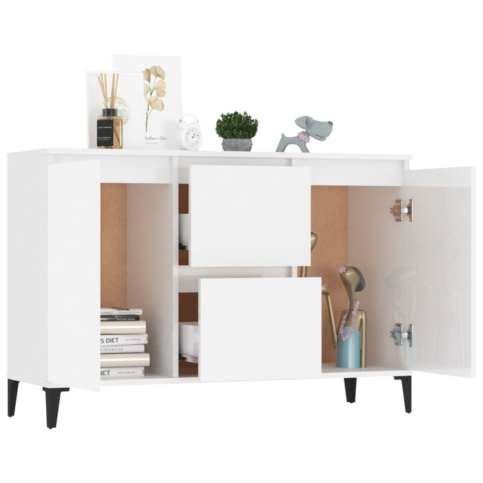 Credenza Bianco Lucido 102x35x70 cm in Legno Multistrato 806118