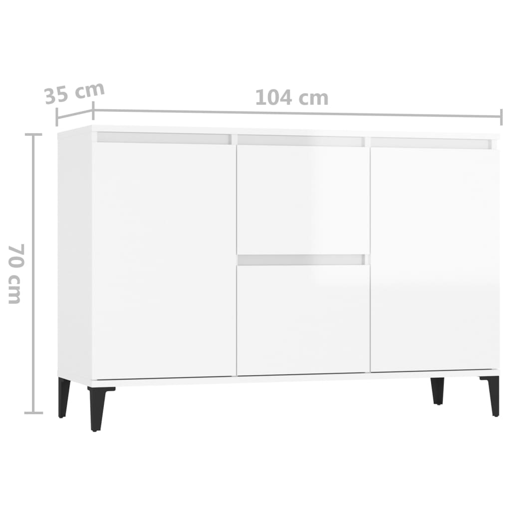 Credenza Bianco Lucido 102x35x70 cm in Legno Multistrato 806118
