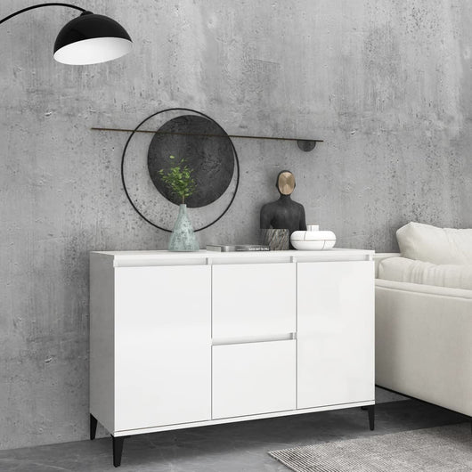 Credenza Bianco Lucido 102x35x70 cm in Legno Multistrato 806118