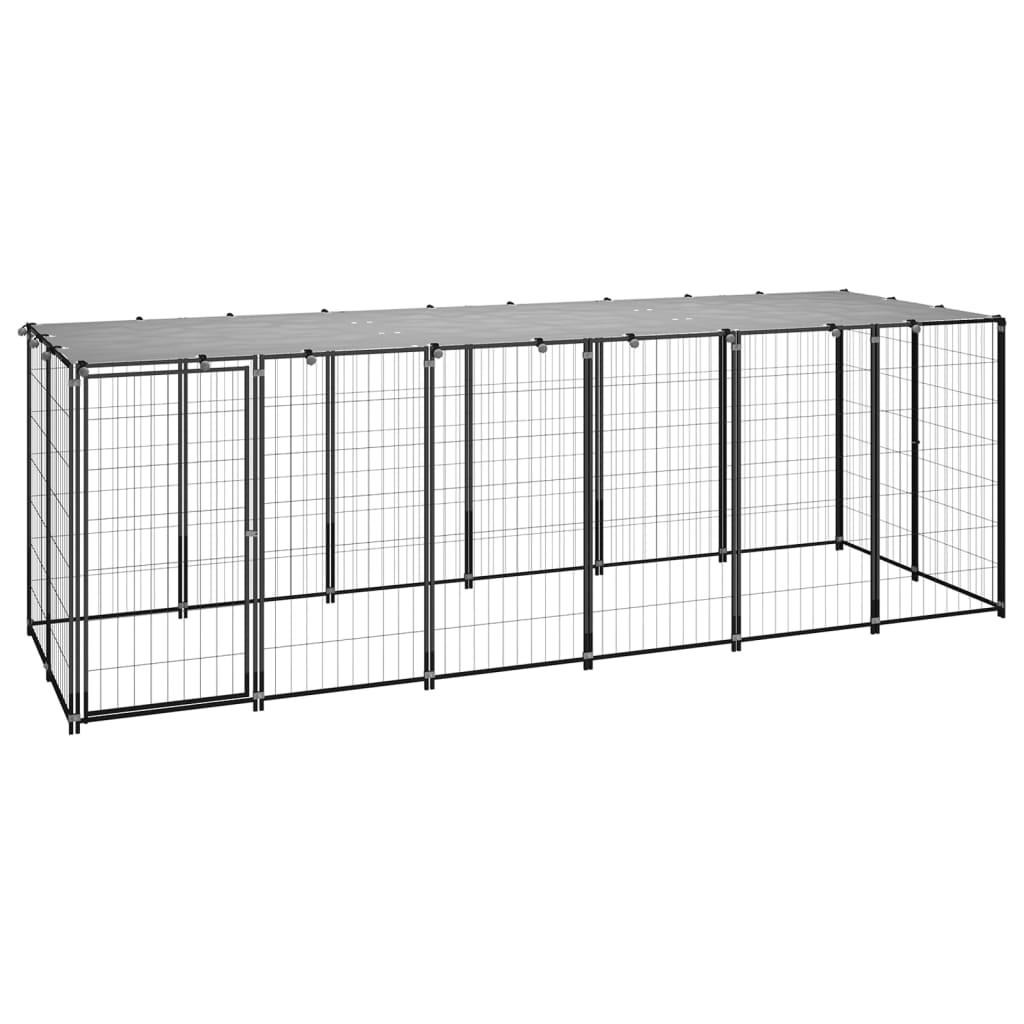 Cuccia da esterno gabbia per cani parco animali 330 x 110 x 110 cm acciaio nero e grigio 02_0000525