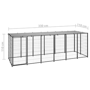 Cuccia da esterno gabbia per cani parco animali 330 x 110 x 110 cm acciaio nero e grigio 02_0000525