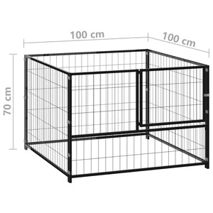 Cuccia da esterno gabbia recinto parco animali cane nero 100 x 100 x 70 cm acciaio 02_0000489