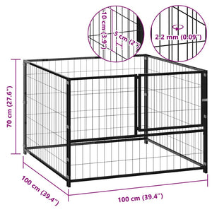 Gabbia per Cani Nera 100x100x70 cm in Acciaio 150789
