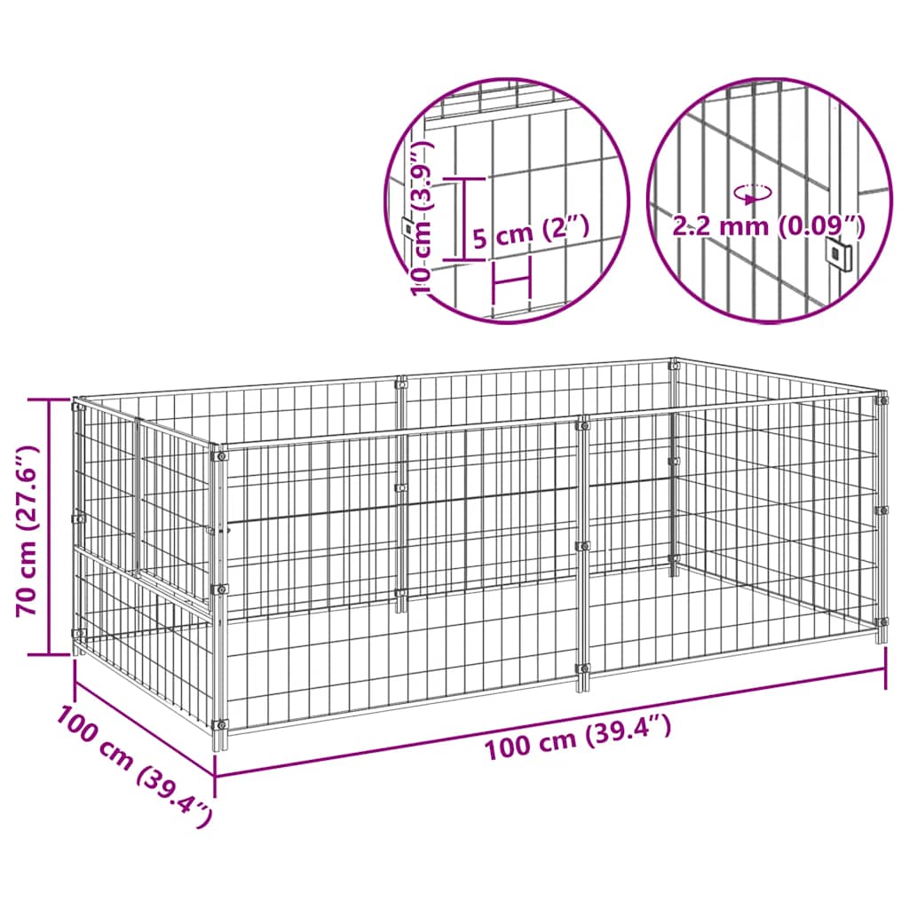 Gabbia per Cani Nera 200x100x70 cm in Acciaio 150790