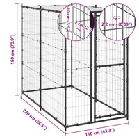 Gabbia per Cani da Esterno in Acciaio con Tetto 110x220x180 cm cod mxl 58089