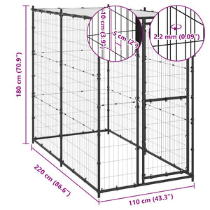 Gabbia per Cani da Esterno in Acciaio con Tetto 110x220x180 cm cod mxl 58089