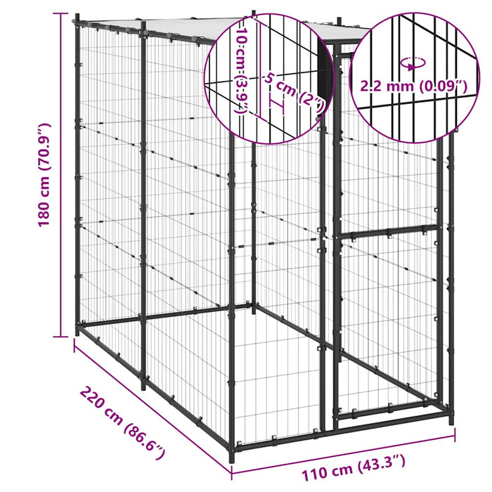 Gabbia per Cani da Esterno in Acciaio con Tetto 110x220x180 cm cod mxl 58089