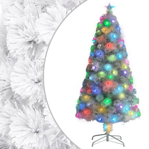 Albero Natale Artificiale con LED Bianco 120 cm Fibra Ottica