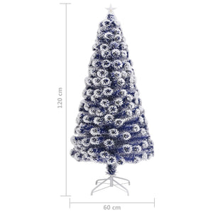 Albero Natale Artificiale LED Bianco e Blu 120 cm Fibra Ottica