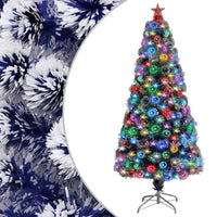 Albero Natale Artificiale LED Bianco e Blu 150 cm Fibra Ottica
