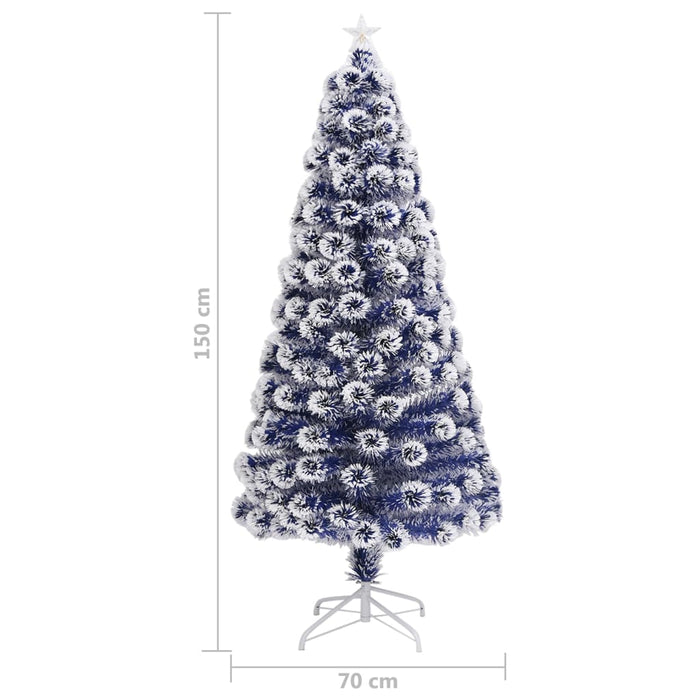 Albero Natale Artificiale LED Bianco e Blu 150 cm Fibra Ottica