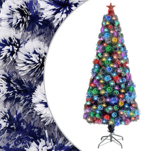Albero Natale Artificiale LED Bianco e Blu 180 cm Fibra Ottica