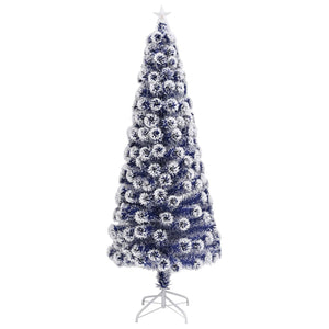 Albero Natale Preilluminato-Luci decorative natalizie Bianco e Blu 210 cm in Fibra Ottica