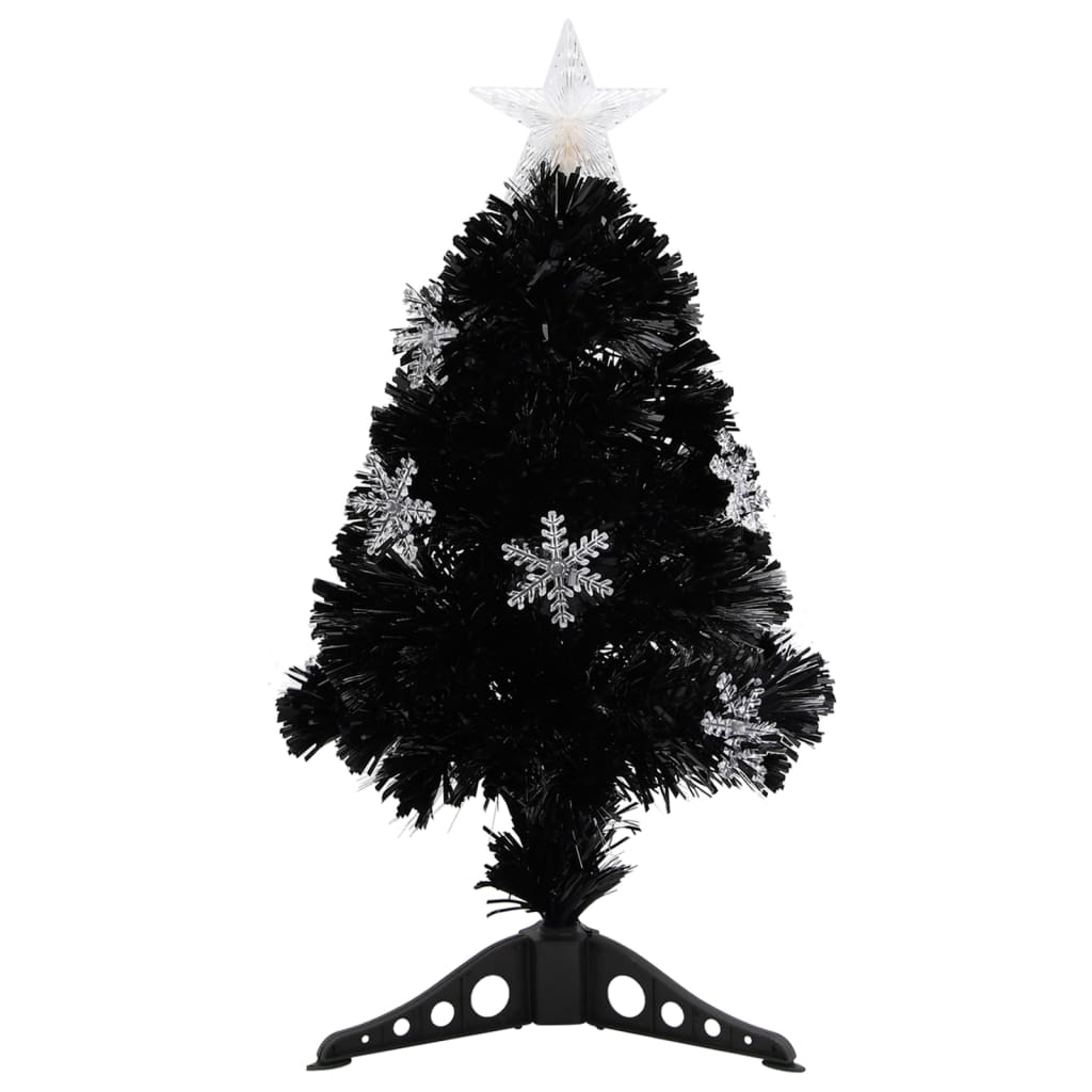 Albero di Natale con Fiocchi di Neve LED Nero 64cm Fibra Ottica 328460