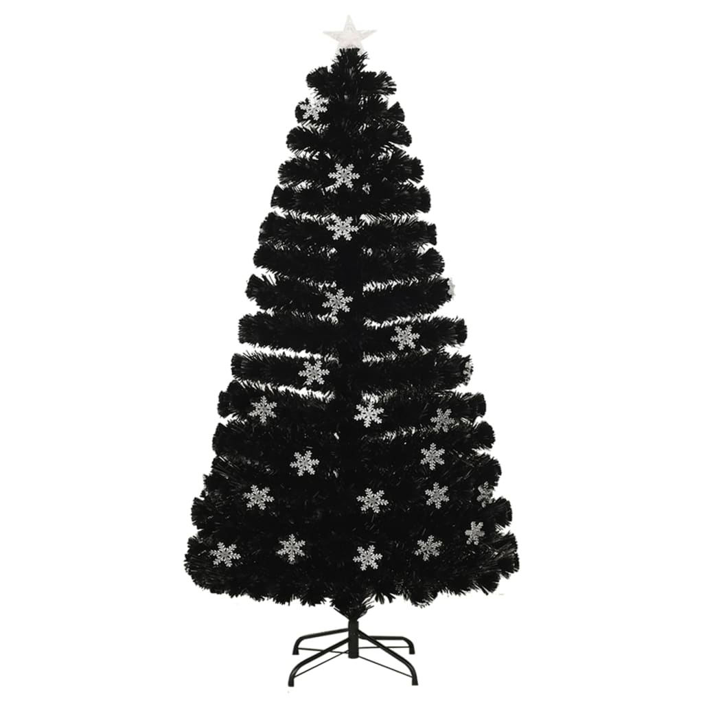 Albero Natale con Fiocchi di Neve a LED Nero 120cm Fibra Ottica 328461