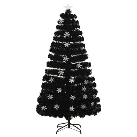 Albero Natale con Fiocchi di Neve a LED Nero 120cm Fibra Ottica 328461