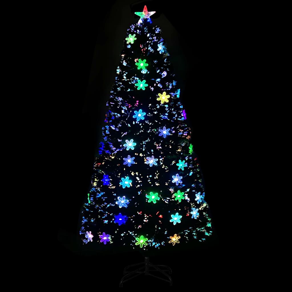 Albero Natale con Fiocchi di Neve a LED Nero 120cm Fibra Ottica 328461